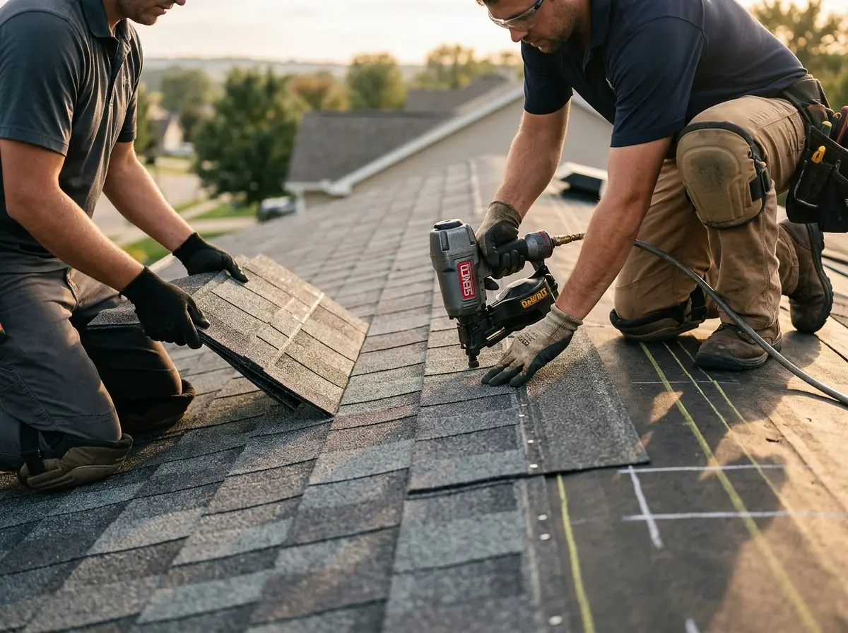 Professional roofer working on a residential roof in Lochmoor Waterway Estates